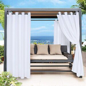 NEW- BONZER Waterproof Indoor/Outdoor Curtain for Patio Grommet White 52"x108"